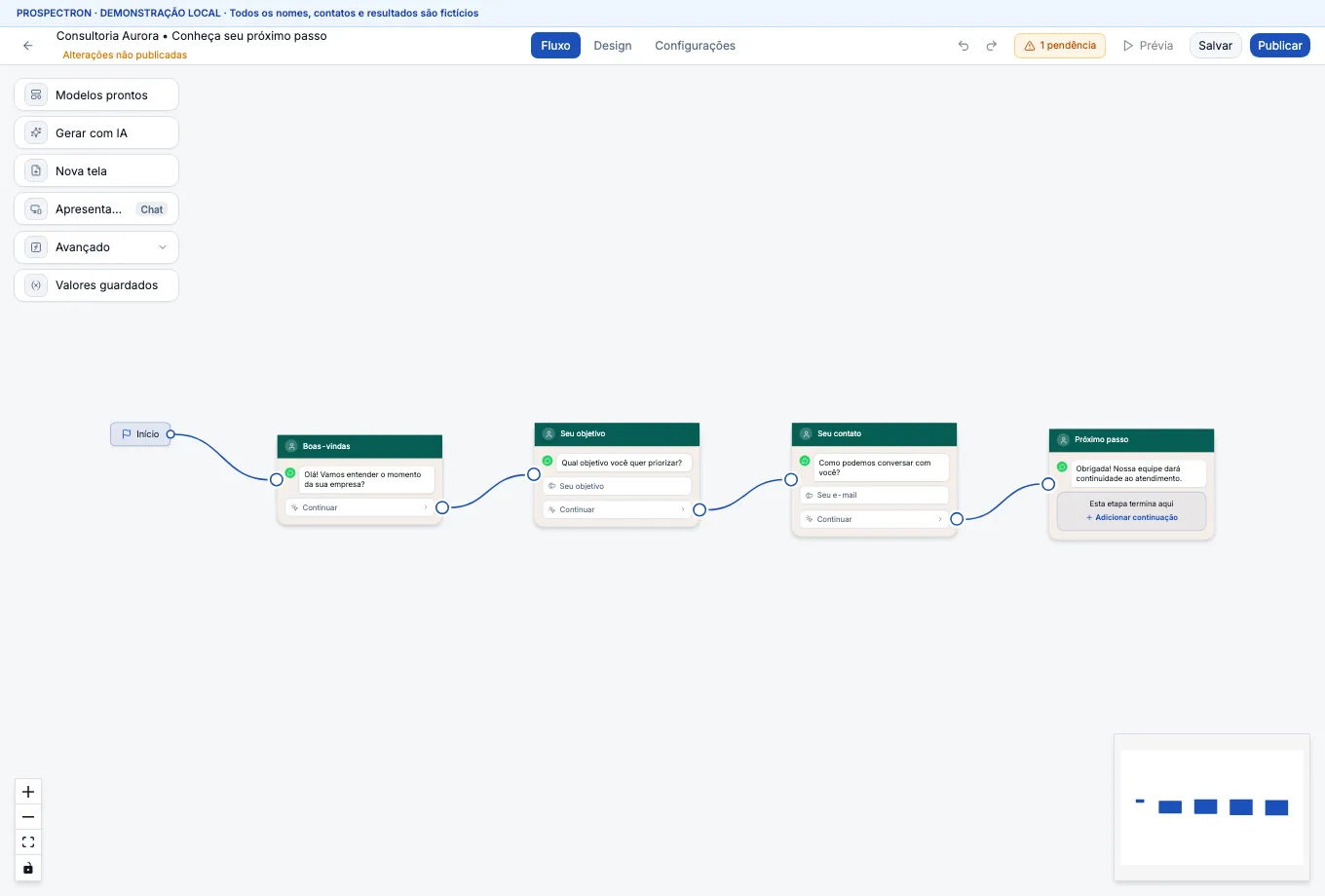 Construtor · Meu Link: interface real com dados de demonstração.