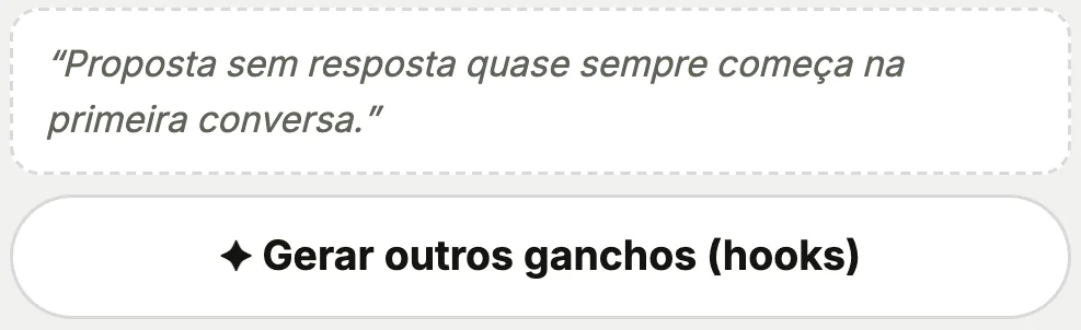 Aba Texto IA real: o título atual da capa entre aspas e o botão Gerar outros ganchos (dados fictícios).